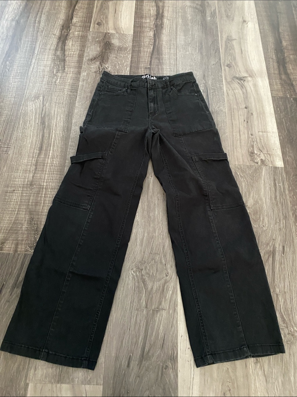 Black Wide Leg Cargo Girl Pants